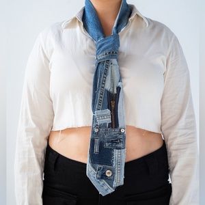 Denim tie made from recycled scraps!